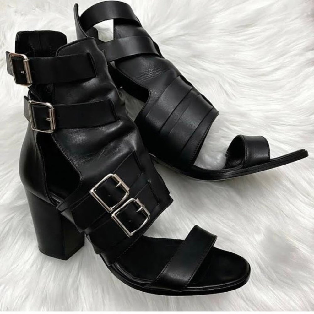 The Kooples Black Strappy Multi Buckle Heels